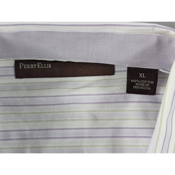 Perry Ellis Men's XL White Vertical Striped Long‎ Sleeve Button Down Shirt - Picture 2 of 9